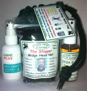  the Full Midge Monty bag -
 natural roll-on, herbal spray and a net 